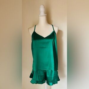 Green Satin Camisole and Shorts Set | Size Large